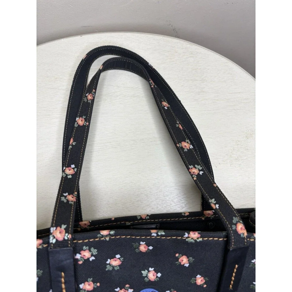 Rare COACH Sharky Canvas Tote Bag Floral Black Leather Trim Limited Edition EUC